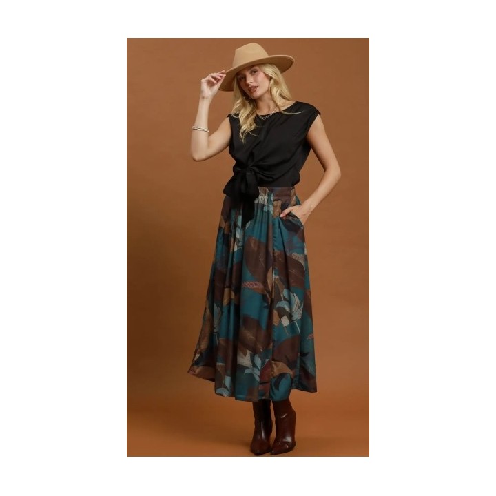 Umgee Leafy Print Skirt