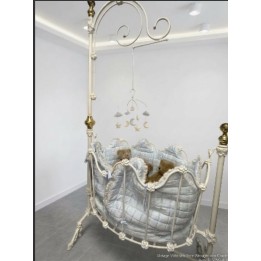 Victorian -Style  Vintage Corsican Wrought Iron & Brass Baby Cradle