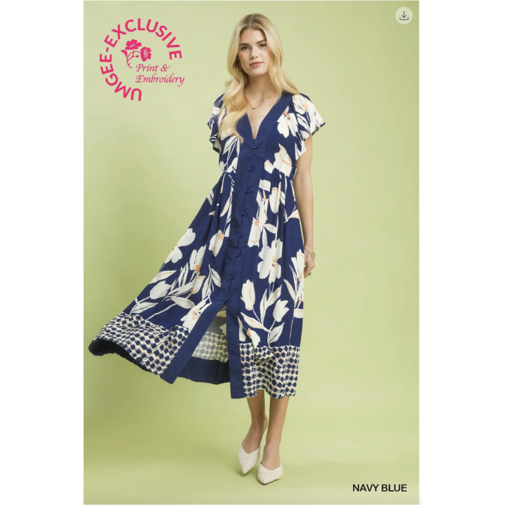 Mixed Print Midi Dress