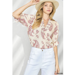 Willow Vine Ruffle Trim Blouse