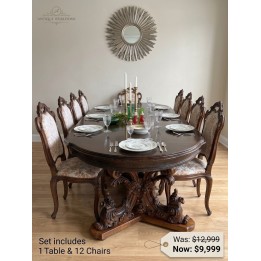 French Rococo Regency Royal Revival Dining Table & Set of 12 Chairs