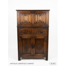 Antique Oak Linenfold Cocktail Cabinet- Tudor Jacobean Revival 16th century