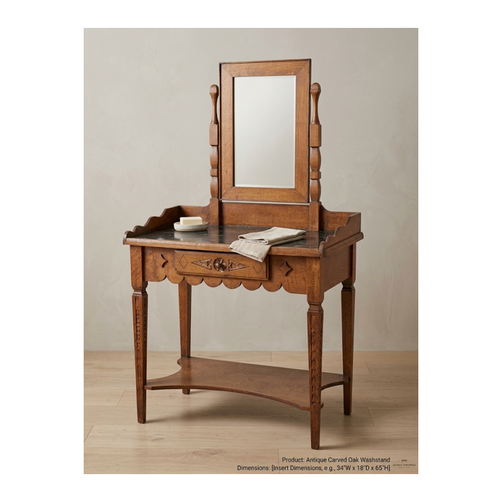 Victorian circa 1920 Solid Tiger Oak Washstand with mirror