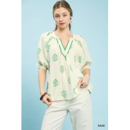 Floral Print Gauze Top Sage