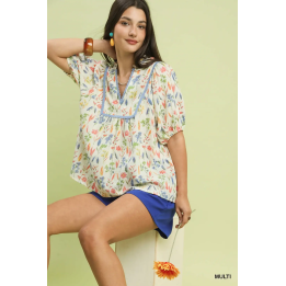 Multi Watercolor Floral Lace Trim