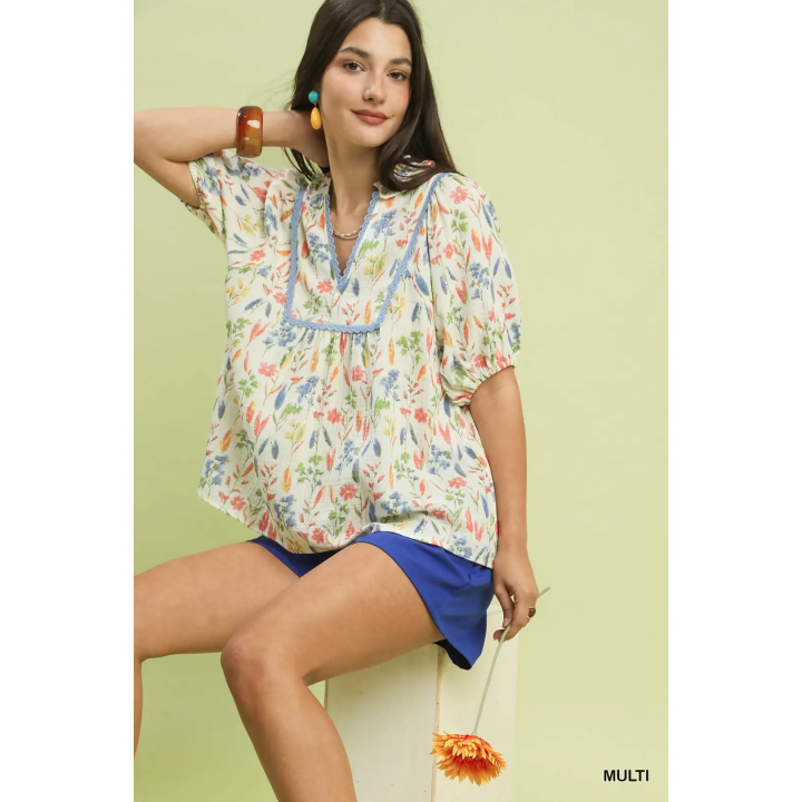 Multi Watercolor Floral Lace Trim